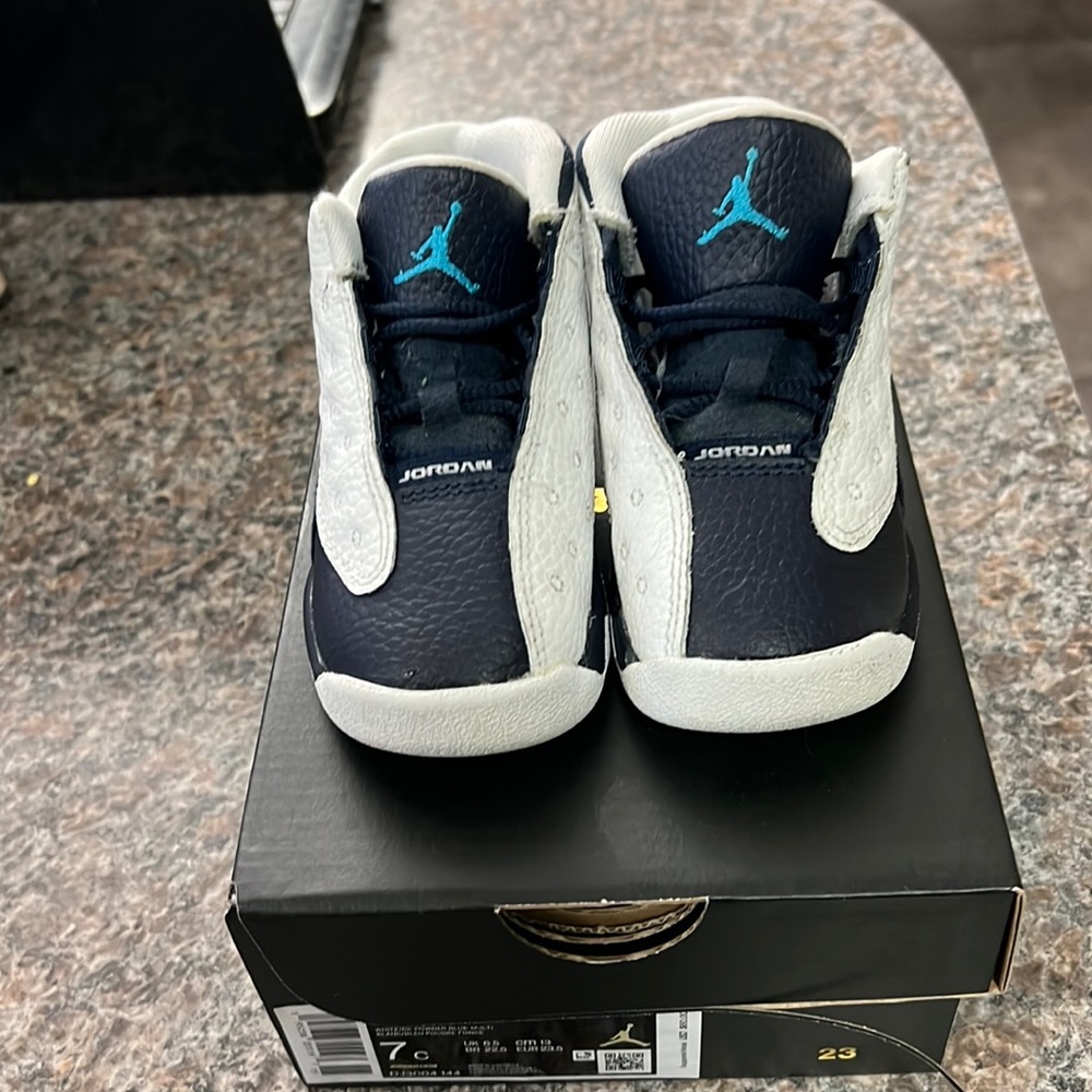 White and Blue Jordan 13 Retro